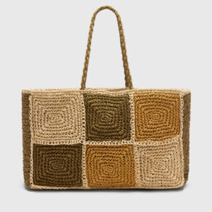 Multicolour Patchwork Straw Tote Bag