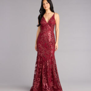 Windsor Myra Glitter Sequin Floral Mesh Mermaid Dress Myra Glitter Sequin Floral Mesh Mermaid Dress