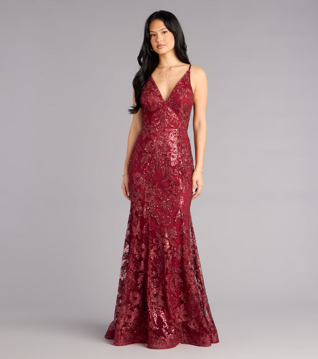 Windsor Myra Glitter Sequin Floral Mesh Mermaid Dress