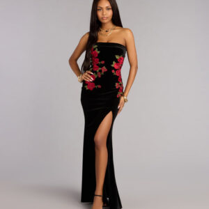 Windsor Naomi Velvet Rose Applique Formal Dress Naomi Velvet Rose Applique Formal Dress