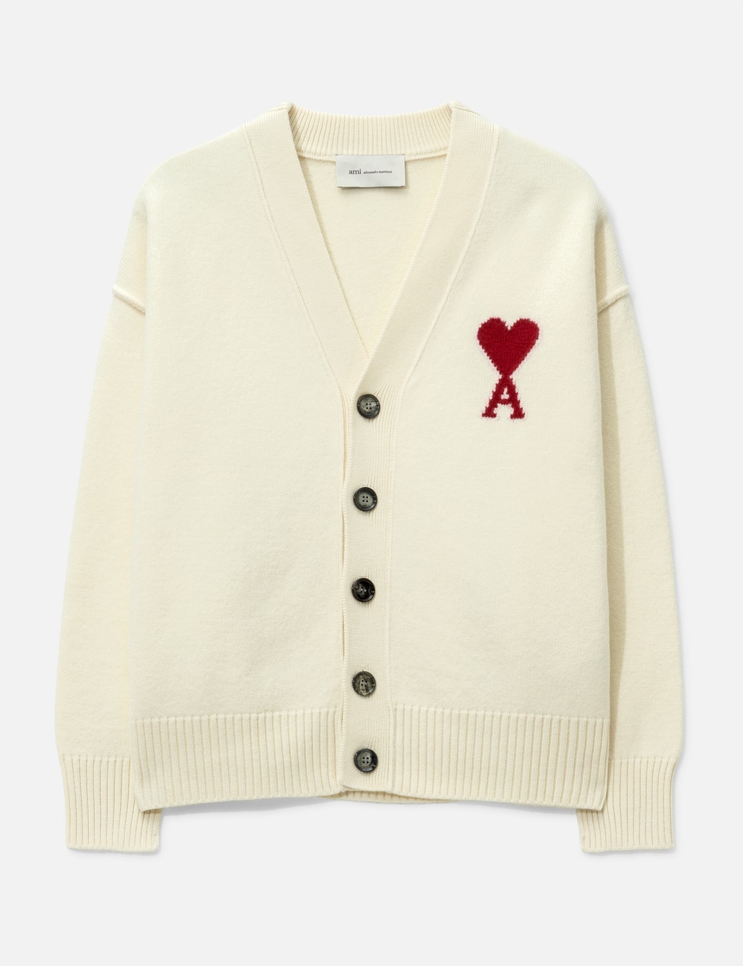 Ami Natural Wool Cardigan With Contrasted Ami De Coeur