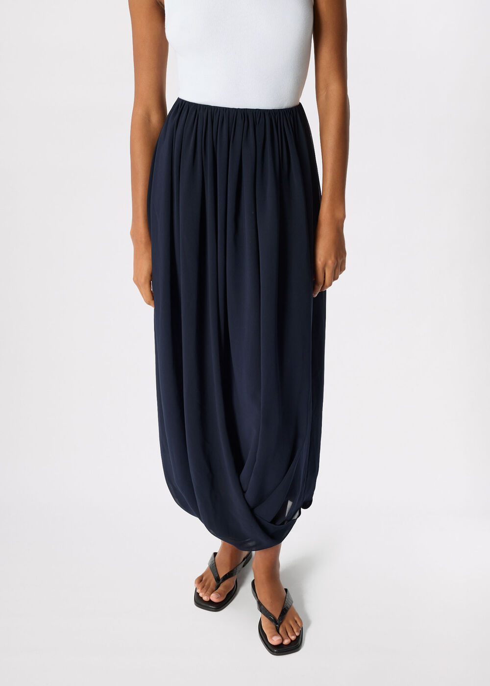 Navy Draped Bubble Hem Skirt - Image 2