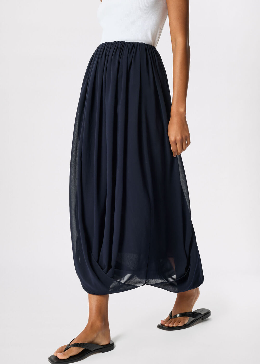 Navy Draped Bubble Hem Skirt - Image 3