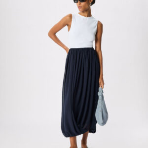 Navy Draped Bubble Hem Skirt