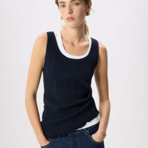 Navy Frill Hem Knitted Vest