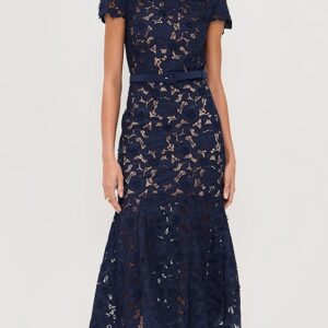Self Portrait Navy Guipure Lace Midi Dress Navy Guipure Lace Midi Dress