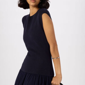 Navy Knitted 2in1 Bubble Hem Dress