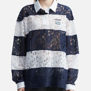 pushBUTTON Navy Lace Stripe Piqué Top Navy Lace Stripe Piqué Top