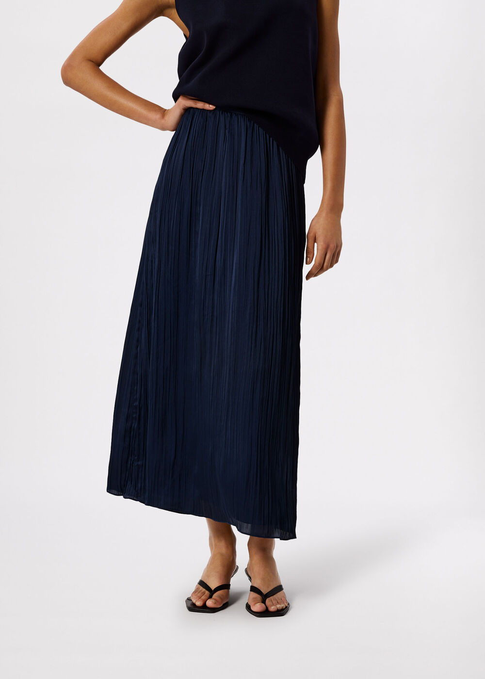 Navy Plisse Column Midi Skirt - Image 2