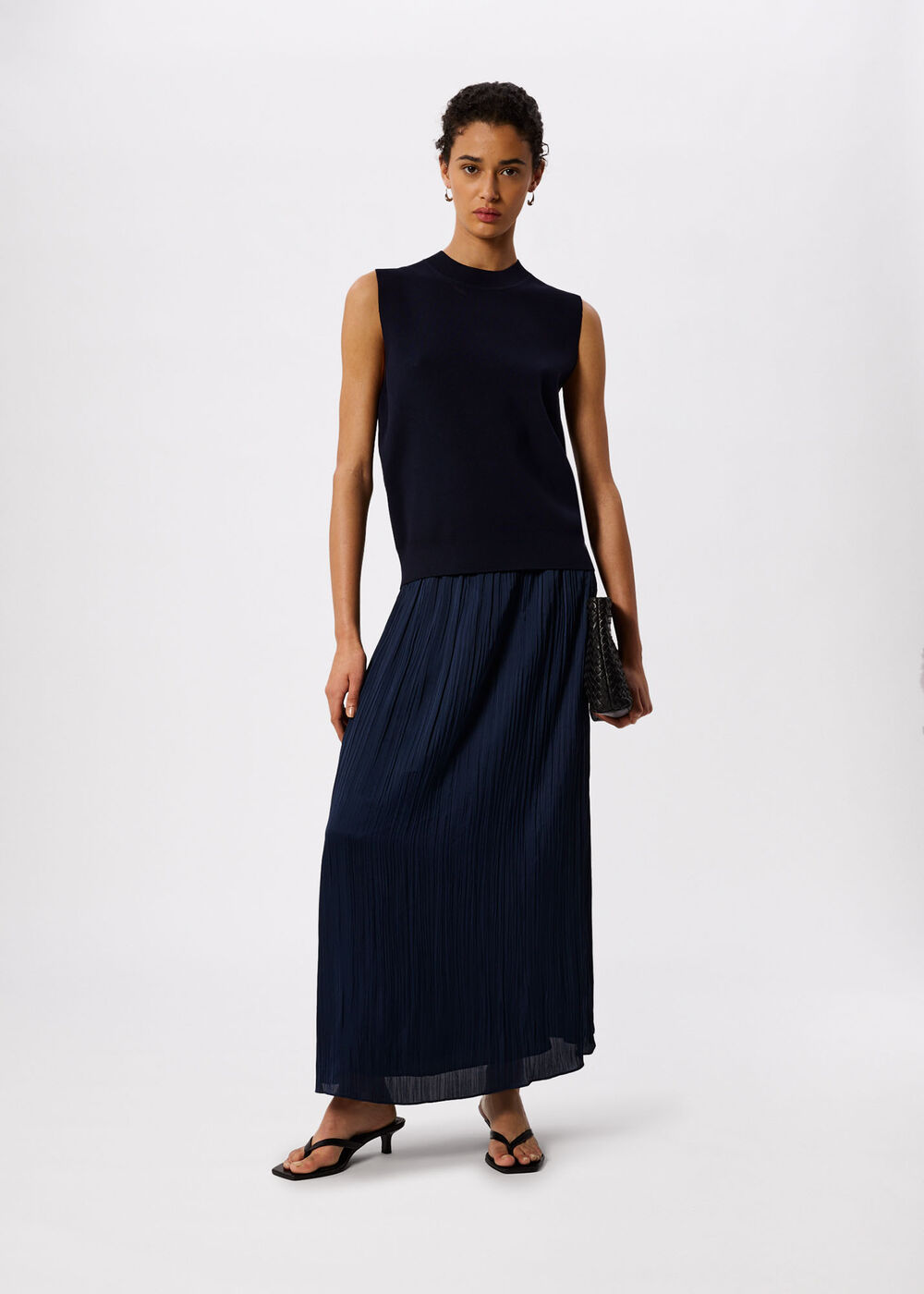 Navy Plisse Column Midi Skirt - Image 3
