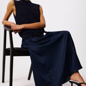 Navy Plisse Column Midi Skirt Navy Plisse Column Midi Skirt