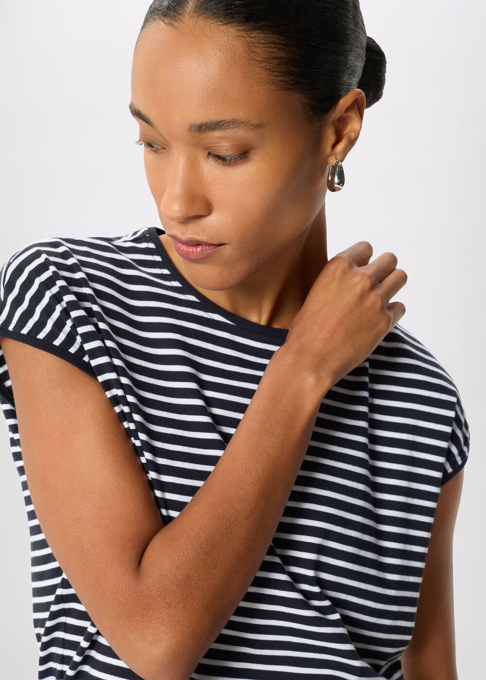 Navy Stripe Cap Sleeve Tee - Image 3