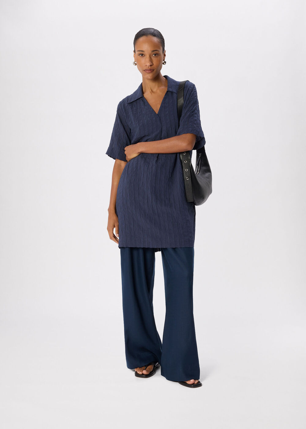 Navy Textured Relaxed Short Dress