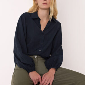 Navy Textured Relaxed Viscose Shirt Navy Textured Relaxed Viscose Shirt