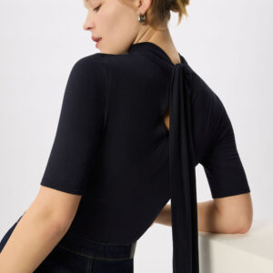 Navy Tie Neck Detail Top Navy Tie Neck Detail Top