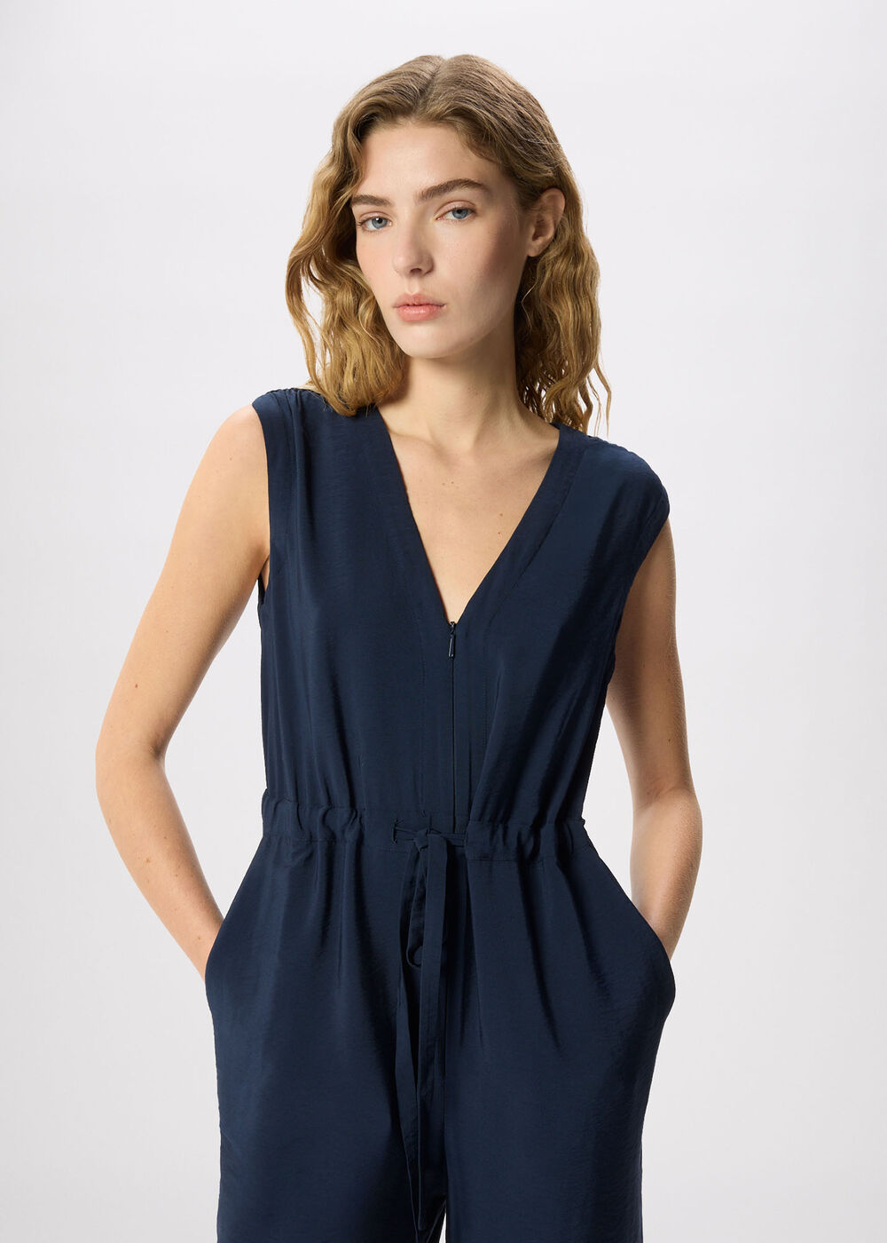 Navy V Neck Sleeveless Jumpsuit - Image 2