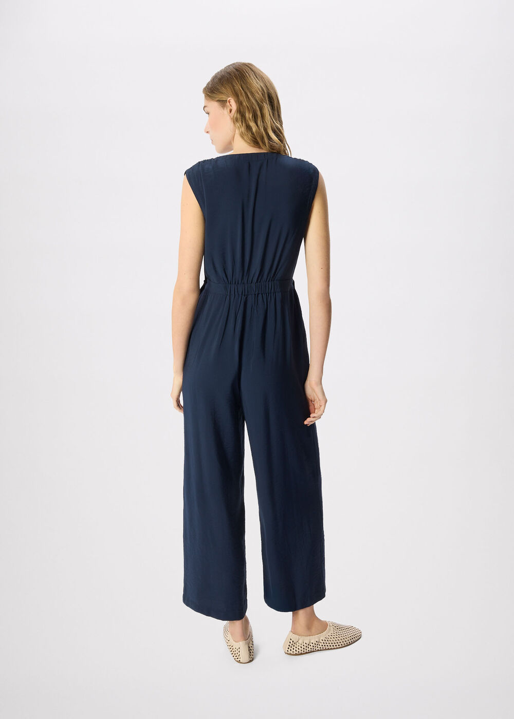 Navy V Neck Sleeveless Jumpsuit - Image 3