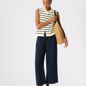 Navy Wide Crop Cheesecloth Trouser
