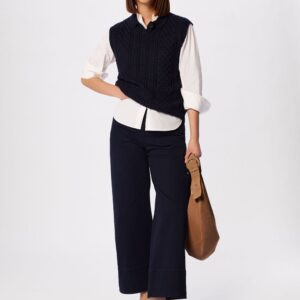 Navy Wide Leg Casual Cotton Trouser Navy Wide Leg Casual Cotton Trouser