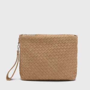 Neutral Avah Woven Suede Zip Clutch