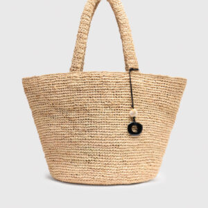 Neutral Straw Tote Bag With Charm