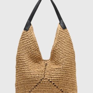 Neutral Triangular Straw Tote