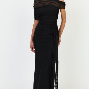 Nicolette Maxi Dress - Cape Sleeve Off Shoulder Dress in Black