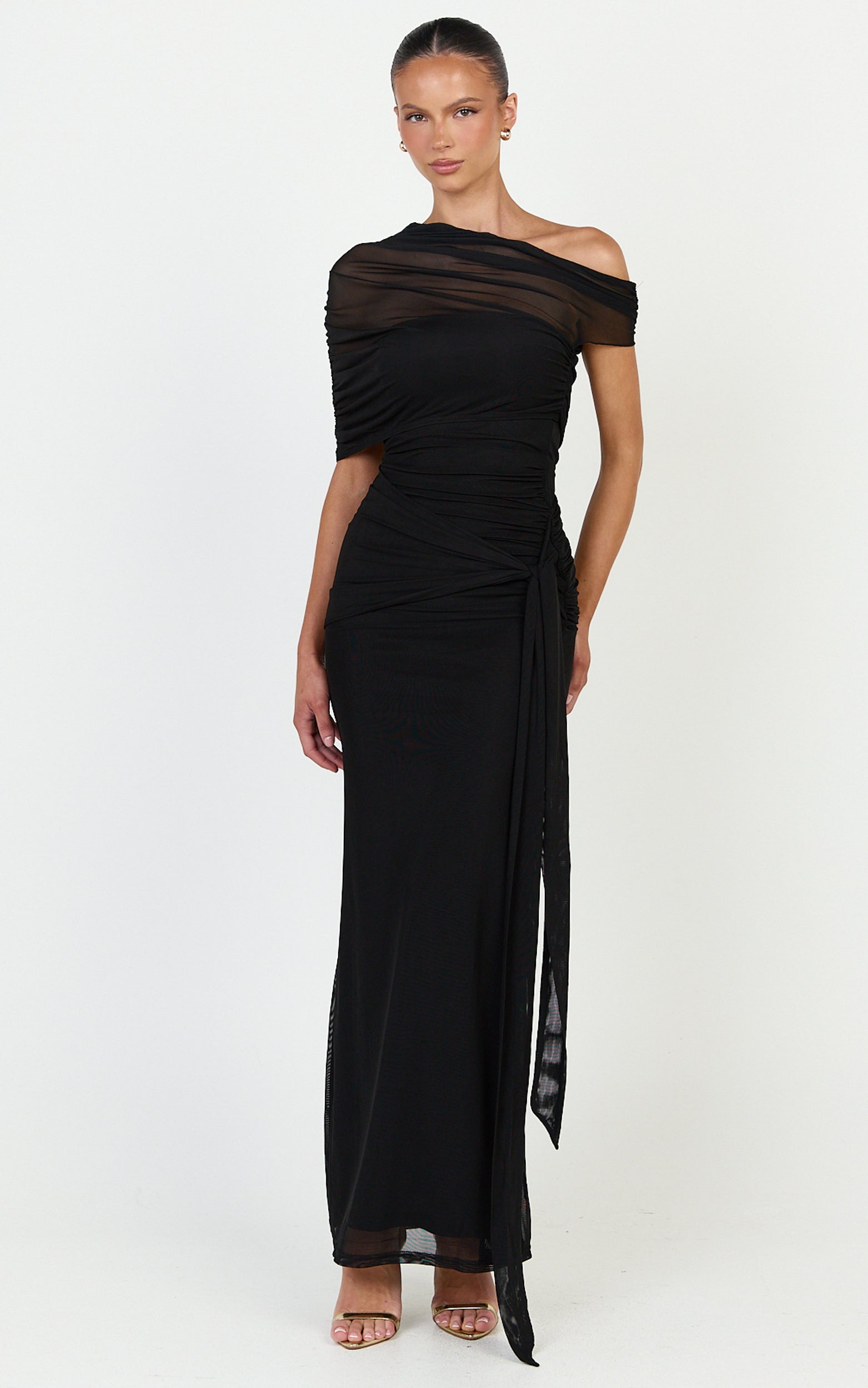 Showpo Nicolette Maxi Dress - Cape Sleeve Off Shoulder Dress in Black