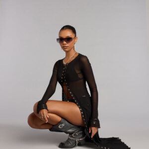 Windsor Night Mode Lace Up Mesh Long Top Night Mode Lace Up Mesh Long Top