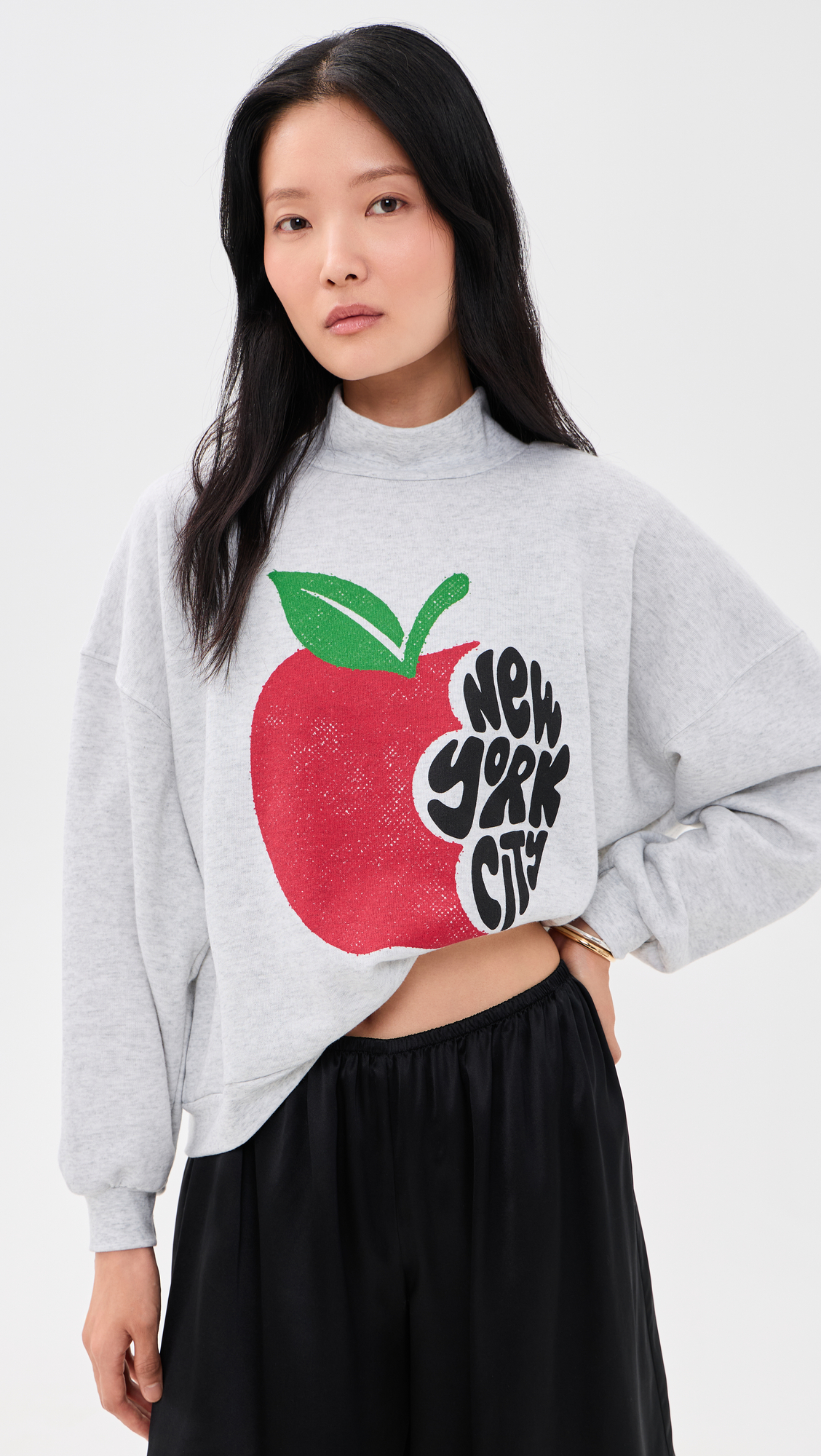 Sunny Somewhere NYC Apple Bite Mock Neck Sweatshirt
