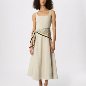 Oatmeal Fit and Flare Linen Dress