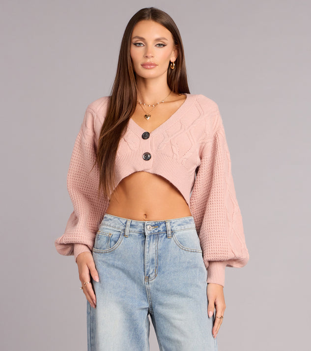 Windsor Off Duty Charm Cable Knit Crop Cardigan