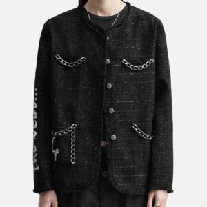 YEEL Painted Tweed Jacket With Chain Detail Black