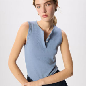 Pale Blue Henley Button Front Tank