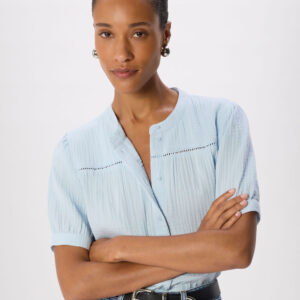 Pale Blue Textured Cotton Frill Top