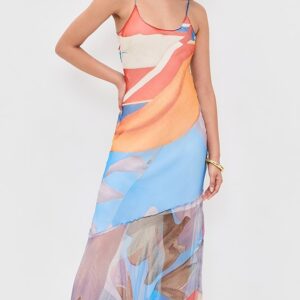 Palenque Flores Silk Chiffon Long Dress