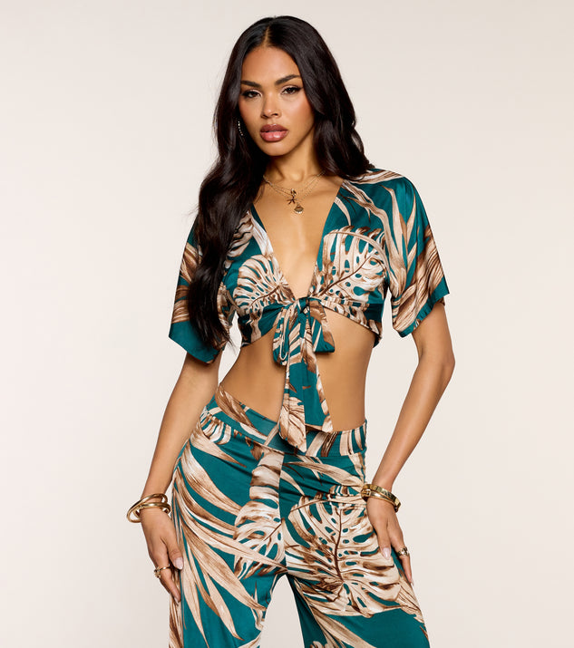 Windsor Palm Print Daydream Tie-Front Top