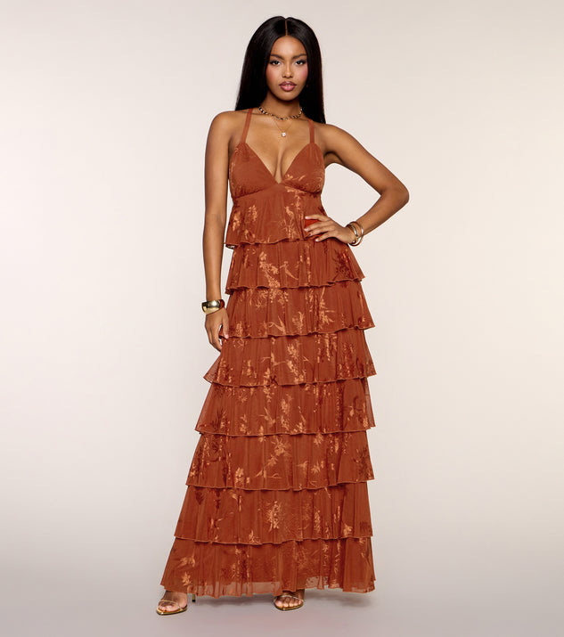 Windsor Paloma Floral Ruffle A-Line Formal Dress