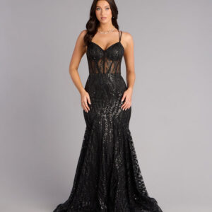 Pam Glitter Strappy Mermaid Ball Gown