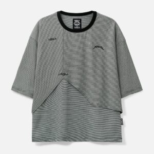 AJOBYAJO Paneled Stripe Cropped T-Shirt Paneled Stripe Cropped T-Shirt