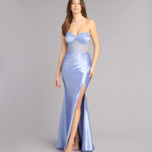 Paxton Floral Bead Lace-Up Formal Dress