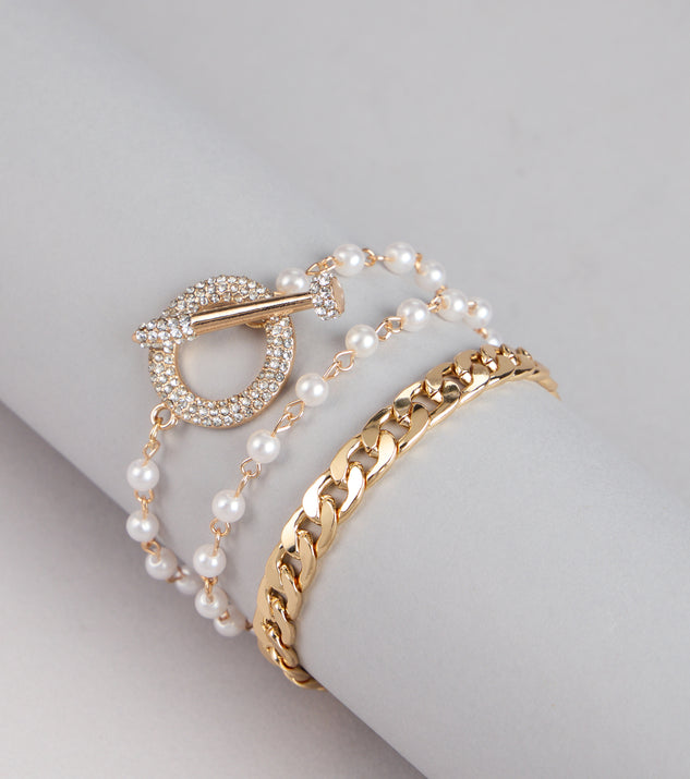 Windsor Pearls And Chains Layered Bracelet Set