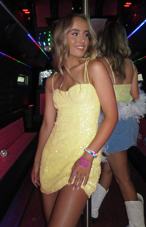 BB Exclusive Penny Lane Yellow Sequin Mini Dress