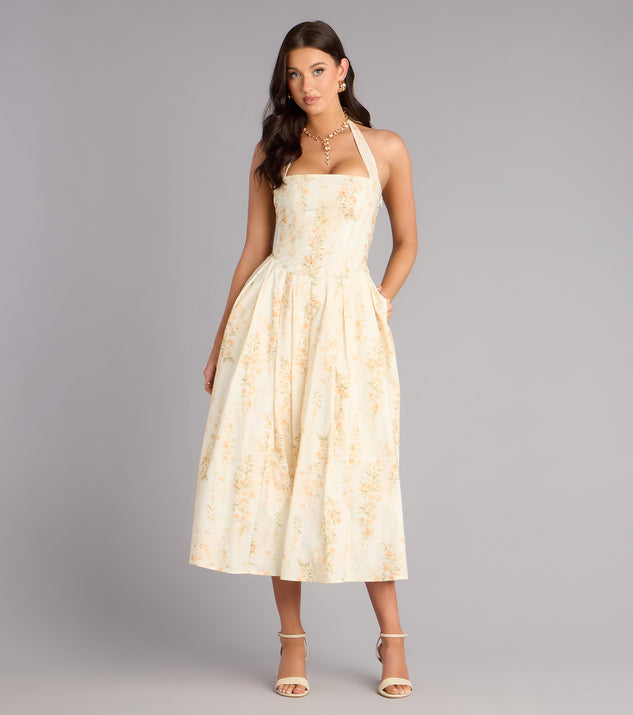 Windsor Petals And Plans Halter Lace-Up Midi Dress