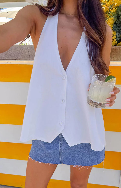 BB Exclusive Petie White Linen Blend Top