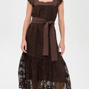 FARM Rio Pineapple Guipure Brown Midi Dress