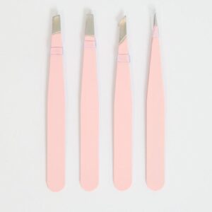 Pink 4 Pcs Stainless Steel Tweezers Set