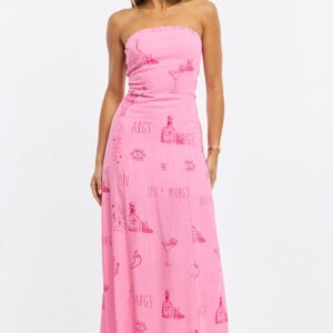 Pink Abstract Strapless Maxi Dress