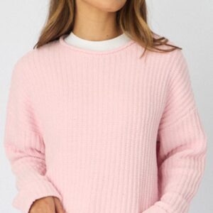 Pink Basic Knit Long Sleeve Boat Neck