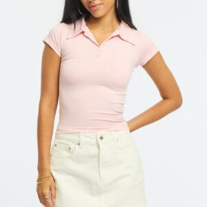 Ally Fashion Pink Collared T-shirt Short Sleeve